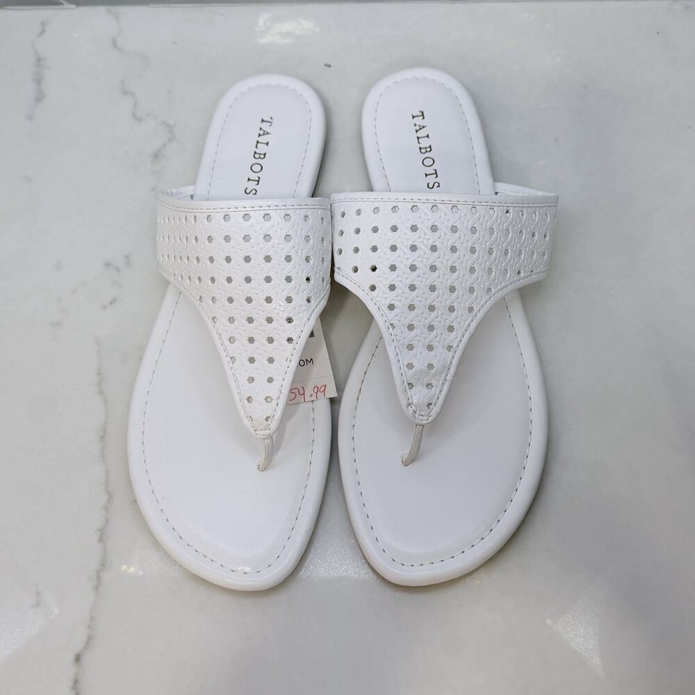 Talbots Sandals Size 10 Gigi White Thong NEW minimalist Flat Fairy Old Money